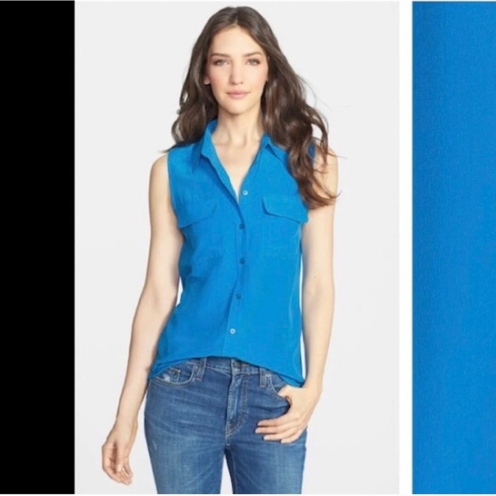 Equipment‎ Femme Sleeveless Silk Blouse Womens XS Blue Button Office Minimal Top